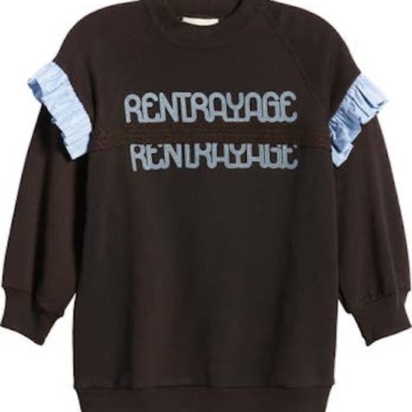 New Rentrayage Logo Graphic Ruffle Sweatshirt In Blue and Black - Picture 2 of 3